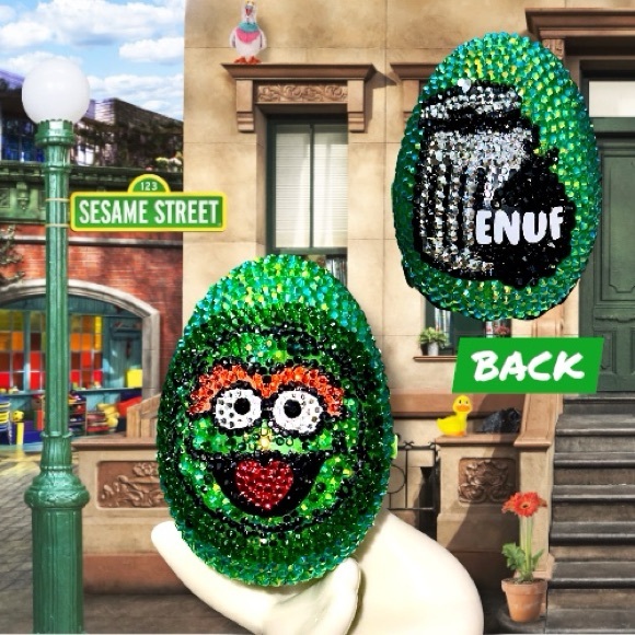 Easter Egg, Green Beaded Rhinestones Sesame Street, Oscar...